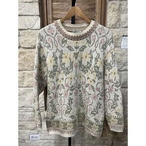 Lands’ End Women’s Vintage Pastel Floral Long Sleeve Sweater Size Large 14/16​